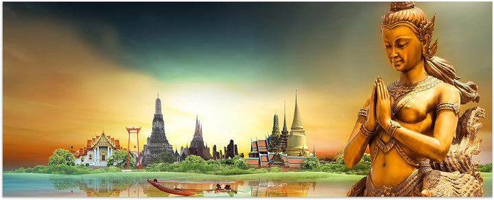 wandmotiv24 Leinwandbild Thailand-Konzept 100x40cm (BxH) Bilder auf Leinwand, Dekoration Wohnung mod