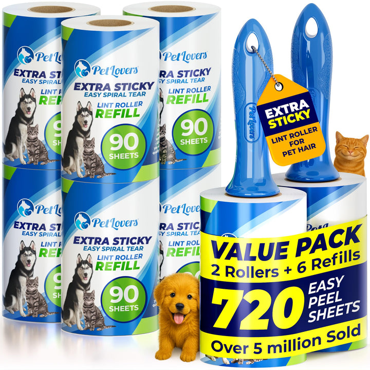 PetLovers Extra klebrige Fusselrolle Mega Value Set 720 Blatt für die Tierhaarentfernung Hunde- und