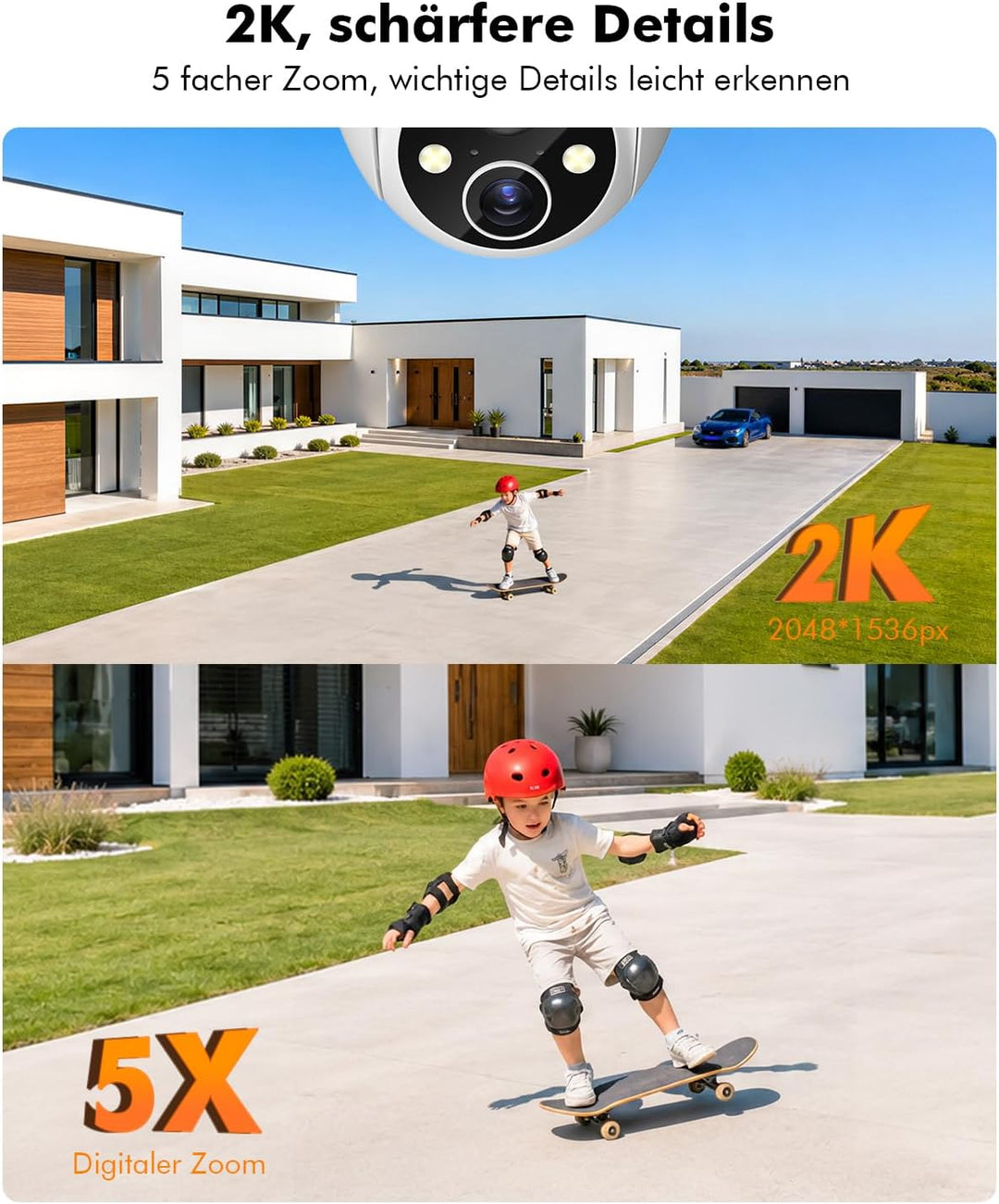 YESKANO Überwachungskamera Aussen Solar, 2K Kamera Outdoor mit 360°-Überwachung, Wlan Kamera Akku, F