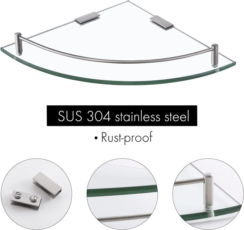 KES Duschablage Glas Eckregal Glasregal 7 mm Hartglas Glasablage für Badezimmer Regal Wandregal Dusc