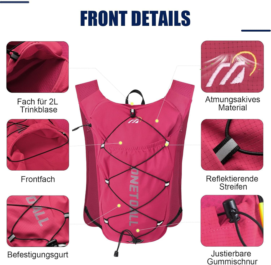 Laufweste Damen mit 500ml Trinkflasche/2L Trinkblase, Leichter Trinkrucksack Laufen Herren 6L, Runin