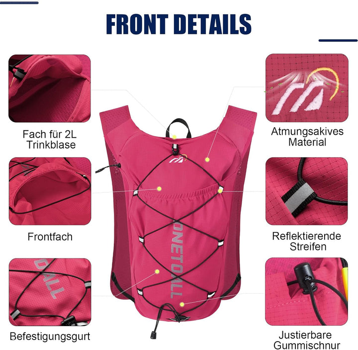 Laufweste Damen mit 500ml Trinkflasche/2L Trinkblase, Leichter Trinkrucksack Laufen Herren 6L, Runin