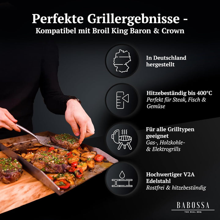 BABOSSA® Premium Plancha/Grillplatte [30x43.5cm] kompatibel mit Broil King Baron & Crown | Massiver,