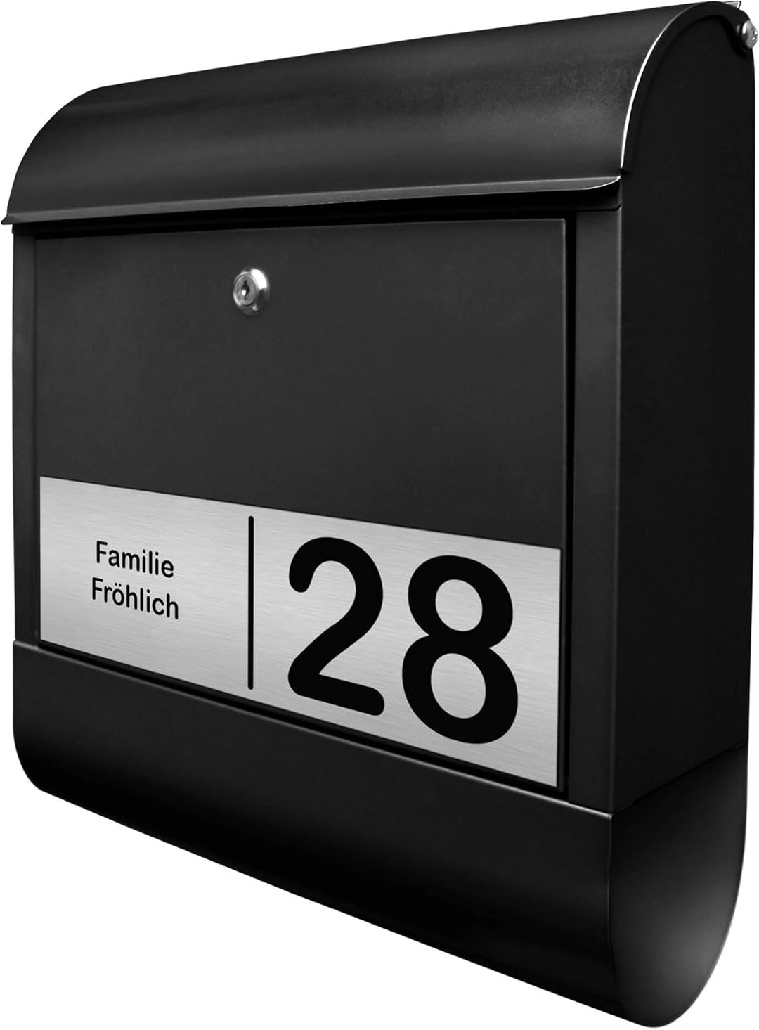 banjado® Briefkasten personalisiert mit graviertem Namensschild in Silber/Briefkasten schwarz 39x47x