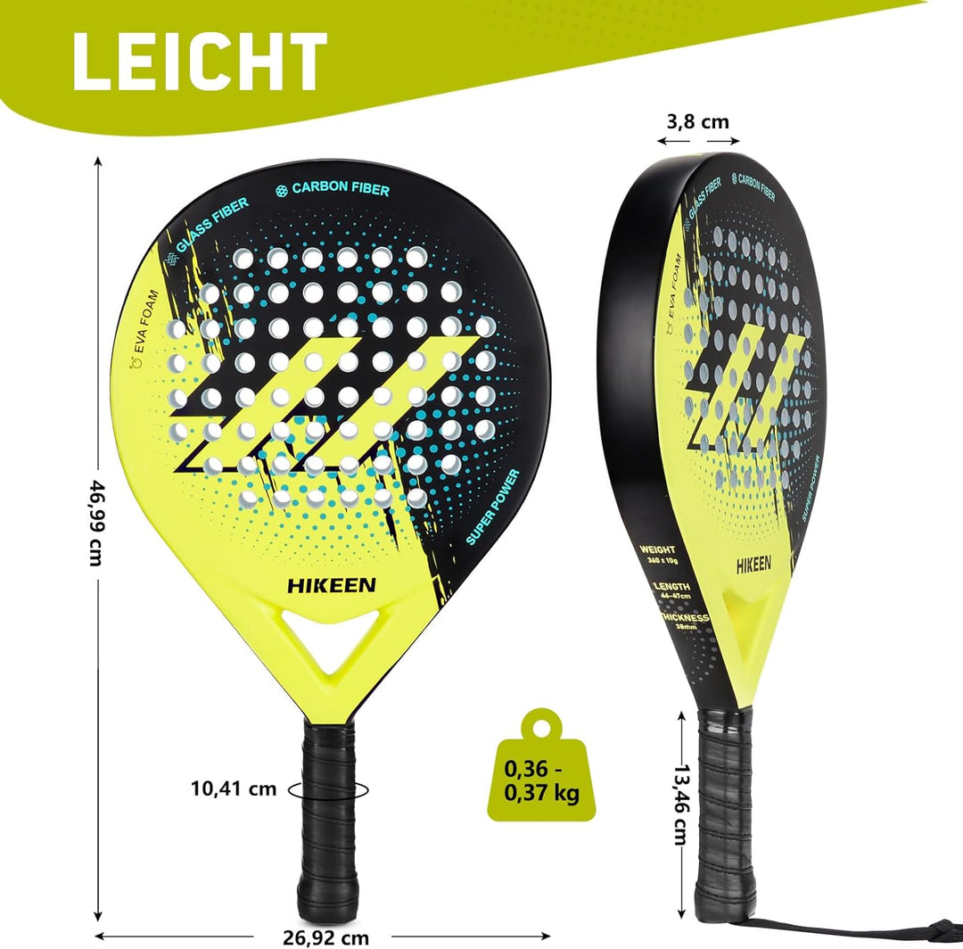 Padelschläger Erwachsene Padel Racket aus Carbon Glasfaser mit Tennisbällen für Teenager Anfänger Fo