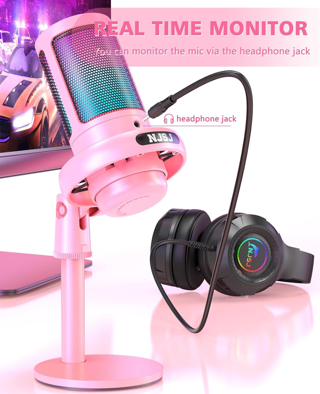 NJSJ Gaming Mikrofon PC, USB Microphone für PC/PS4/PS5/Mac/Telefon, Kondensatormikrofon USBC mit Tou