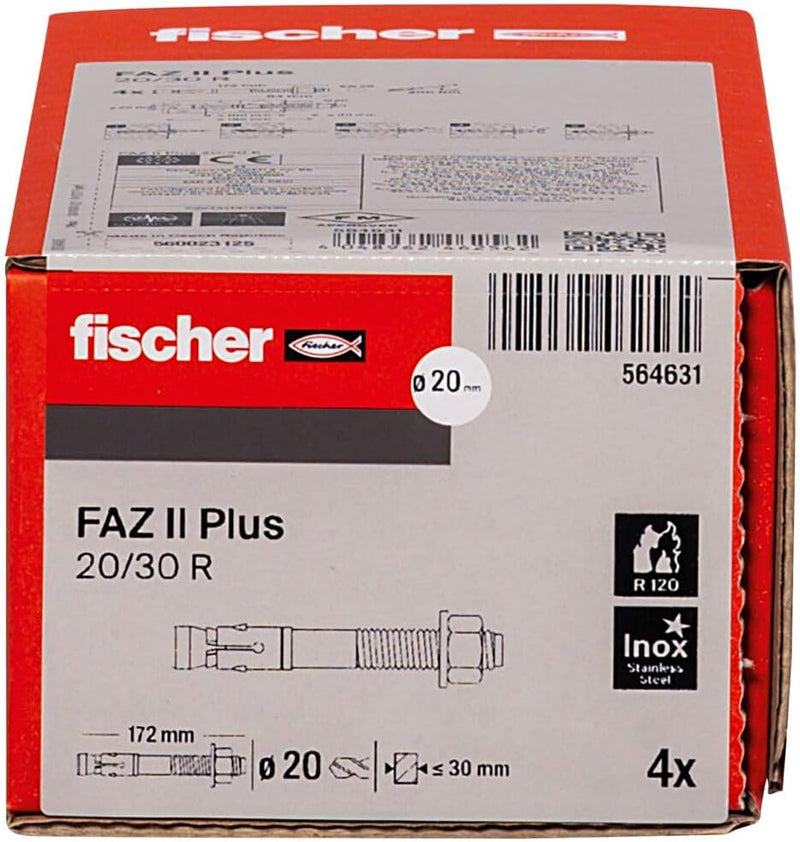 fischer Bolzenanker FAZ II Plus 20/30 R, Schwerlastanker aus Edelstahl mit hoher Tragfähigkeit, Anke