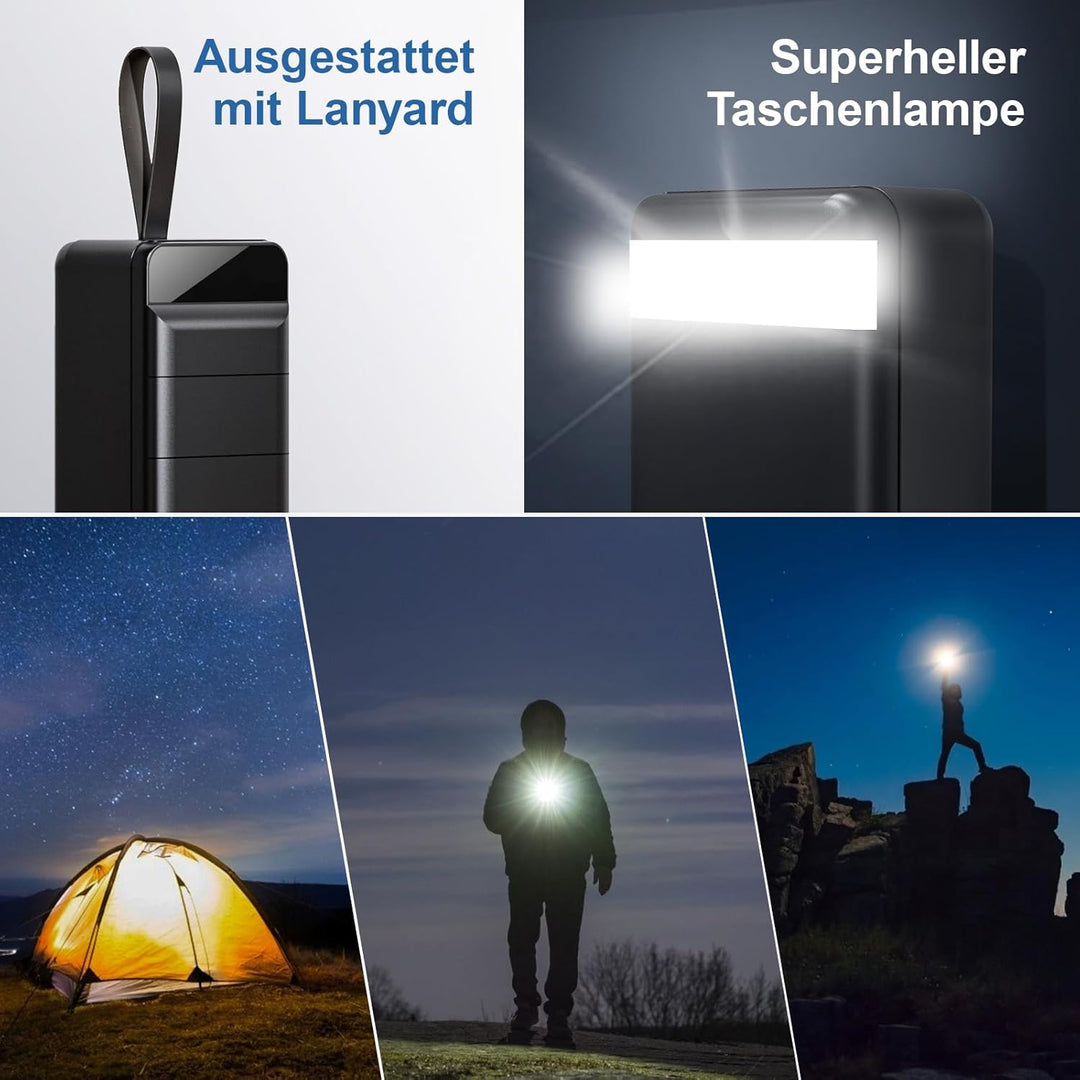 60000mAh Power Bank 22,5W Powerbank PD USB-C Schnellladefunktion Externe Akku mit 4 Ausgänge und 2 E