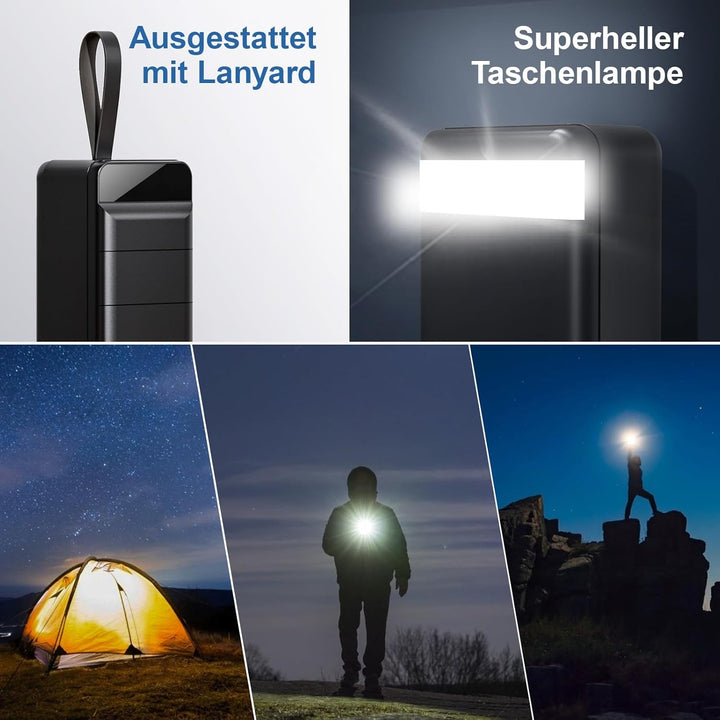60000mAh Power Bank 22,5W Powerbank PD USB-C Schnellladefunktion Externe Akku mit 4 Ausgänge und 2 E