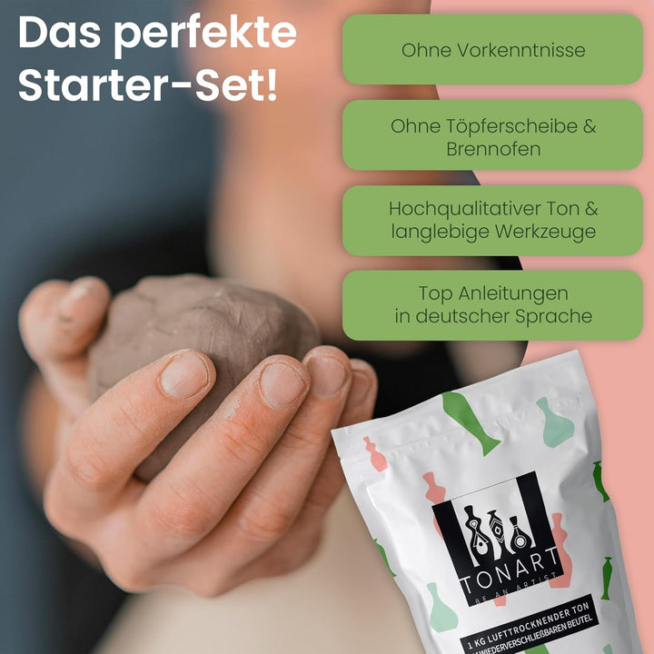TONART BE AN ARTIST – Töpferset für Anfänger für zuhause mit lufttrocknendem Ton (ohne Brennen), Wer