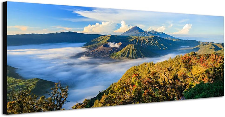 Paul Sinus Art Panoramabild auf Leinwand und Keilrahmen 150x50cm Indonesien Nationalpark Berge Wald