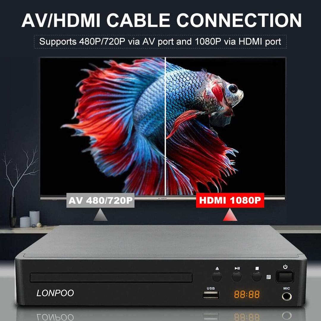 LP-099 DVD Player for TV, Region-Free CD Player with HDMI Connection (1080p Upscaling), AV Output, U