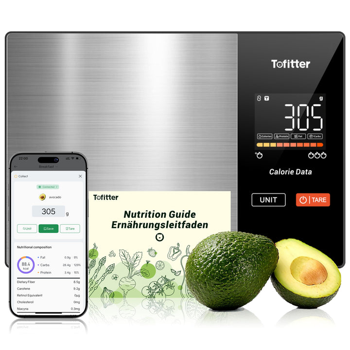 Smart Küchenwaage Bluetooth Ernährung Lebensmittelwaage mit kostenloser App Verfolgt 20 Nährstoffe&amp;K
