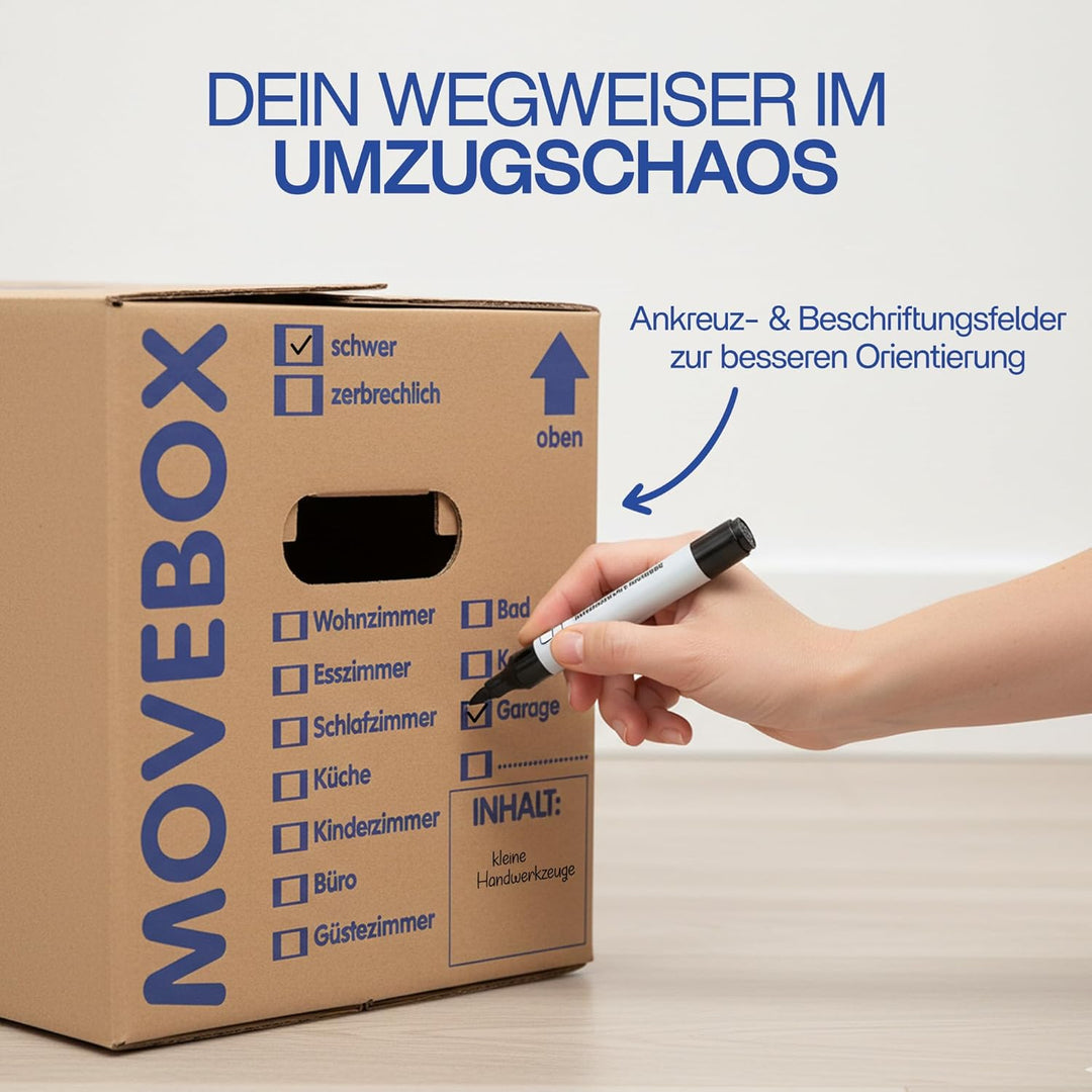 KK-Verpackungen Umzugskartons, 20 Stück, (Profi) STABIL + EXTRA GROSS + 45 KG TRAGLAST + 2-WELLIG -