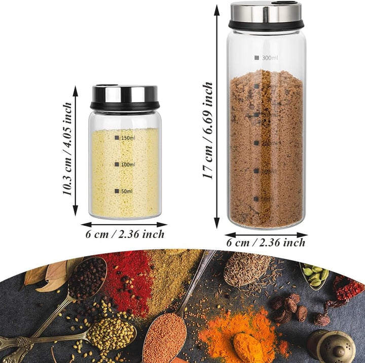 Aiareozy 300ml Gewürzgläser mit Drehdeckel, 2 Stück Borosilikatglas Gewürzstreuer, Gewürzdosen, Gewü