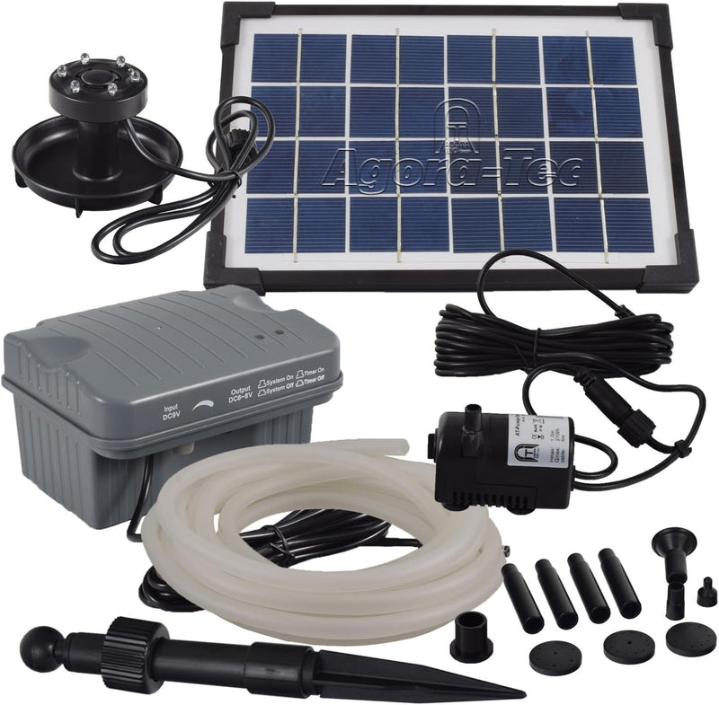 Agora-Tec® at-Solar Bachlaufpumpen - Set 3.5W-BLH mit Akku und 3- Fach LED Ring inklusive 5 Meter Ba