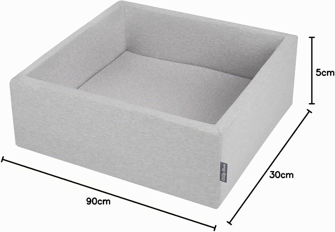 KiddyMoon Bällebad Bällepool Mit Bunten Bällen ∅ 7Cm Für Babys Kinder Quadrat, Hellgrau,90X30cm/KEIN