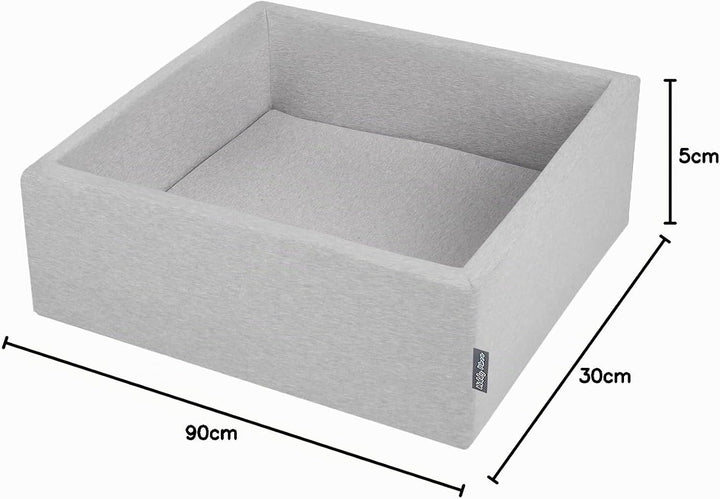 KiddyMoon Bällebad Bällepool Mit Bunten Bällen ∅ 7Cm Für Babys Kinder Quadrat, Hellgrau,90X30cm/KEIN