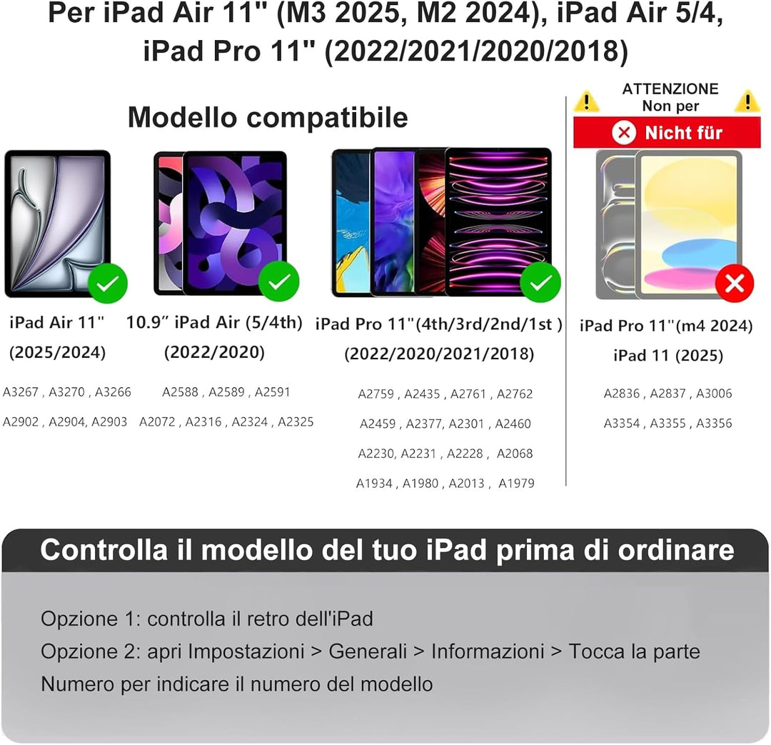 Schutzhülle mit Tastatur für iPad Air 11 Zoll M4 2026/M3 2025/M2 2024 mit italienischem QWERTY Kabel