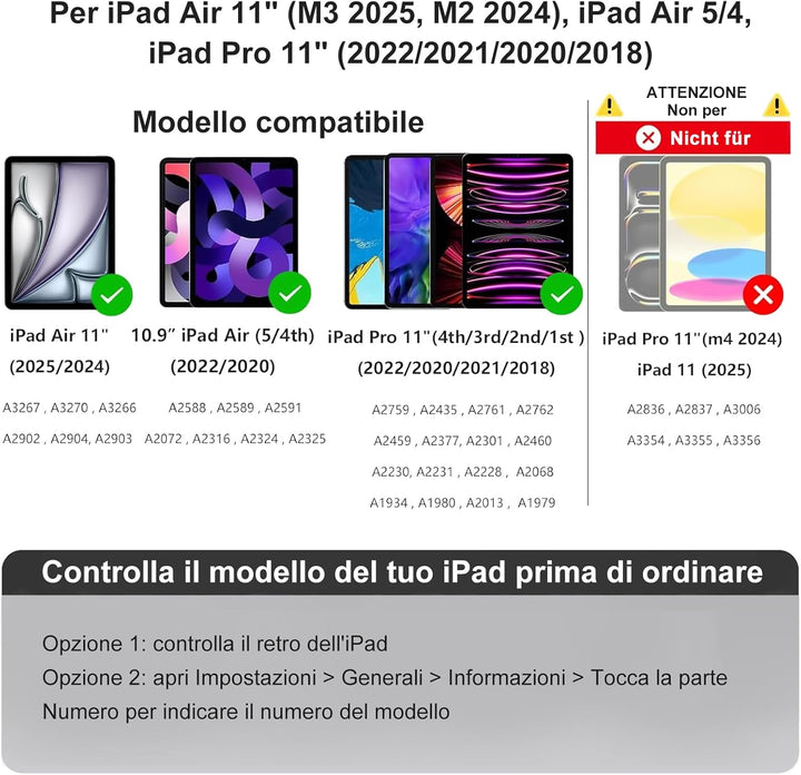 Schutzhülle mit Tastatur für iPad Air 11 Zoll M4 2026/M3 2025/M2 2024 mit italienischem QWERTY Kabel