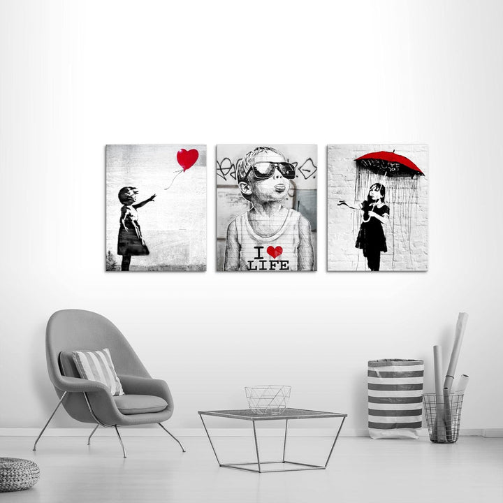 Novart FERTIG ZUM AUFHÄNGEN - Wandbilder Set Banksy - Collage XXL Wohnzimmer N003135a, 30x40 cm - 3B