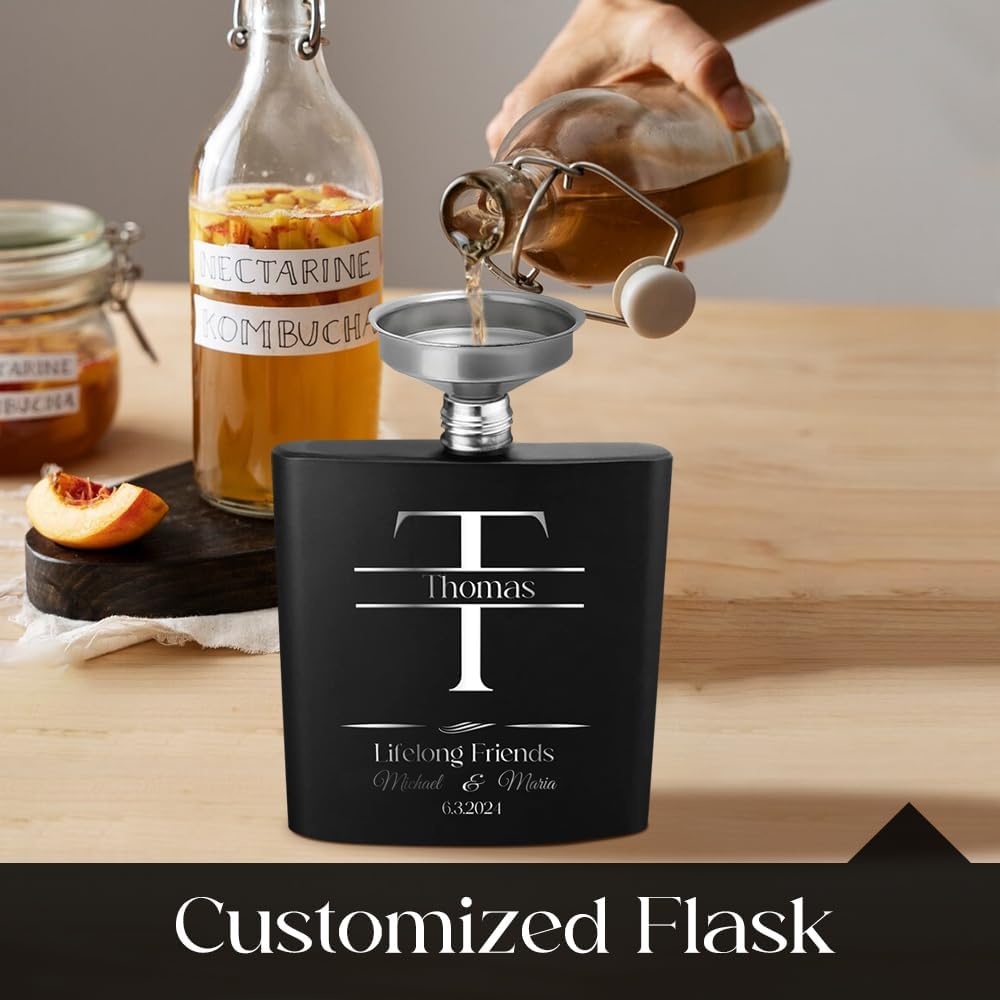 Personalisierte Flasche für Männer, graviert, 170 ml, 304 Edelstahl, individuelle Flasche für Hochze