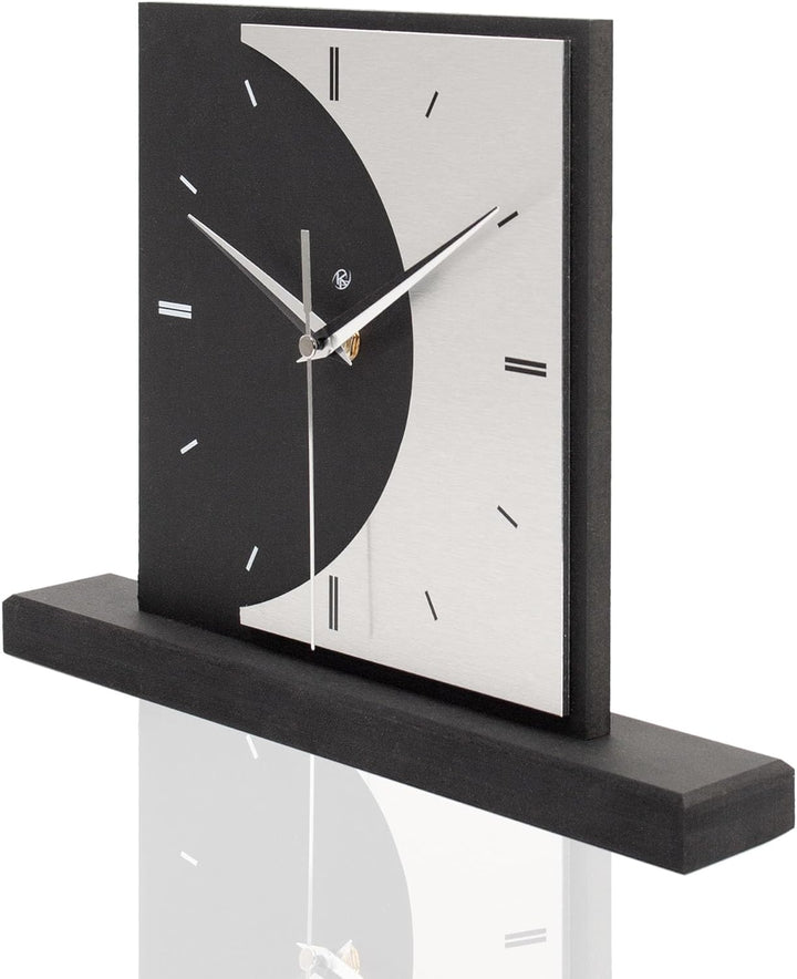 Kreative Feder Standuhr „Silvermoon“ aus Holz – Schwarze Tisch-Uhr ohne Ticken (leises Quarzuhrwerk)