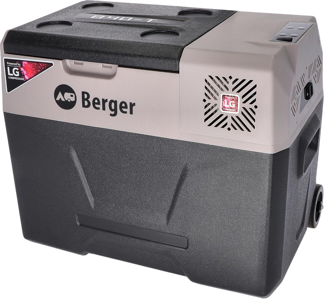 BERGER Kompressor Kühlbox B40-T 39 L │ 12V, 24V, 230V Stecker │ Elektrische Auto Kühlbox mit Rollen