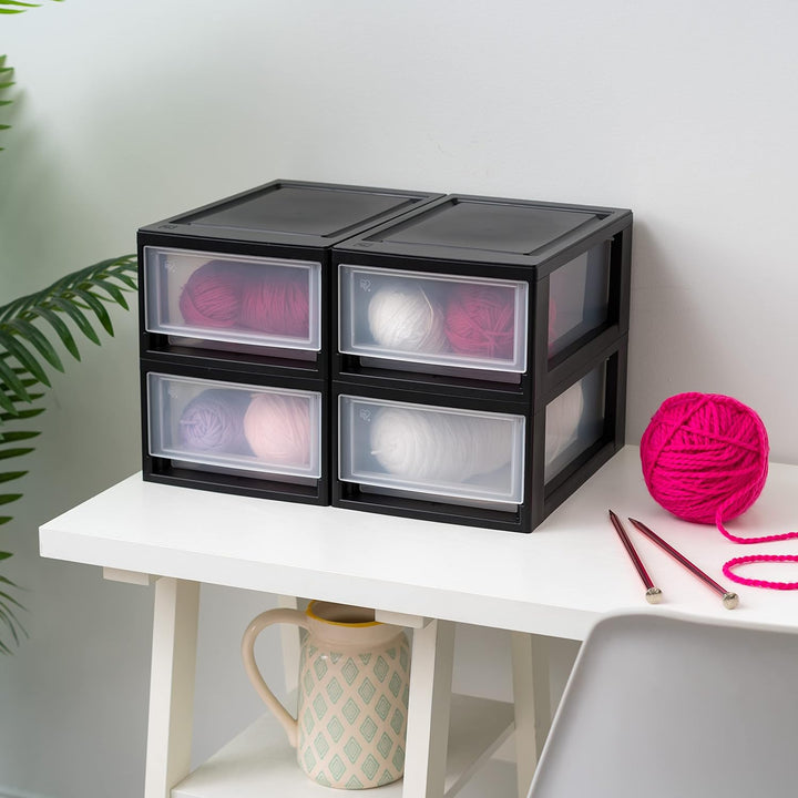 Iris Ohyama, Aufbewahrungsschublade, Kunststoff-Aufbewahrungsturm Büro, 4er-Set, MSD-1, Schwarz 7L /