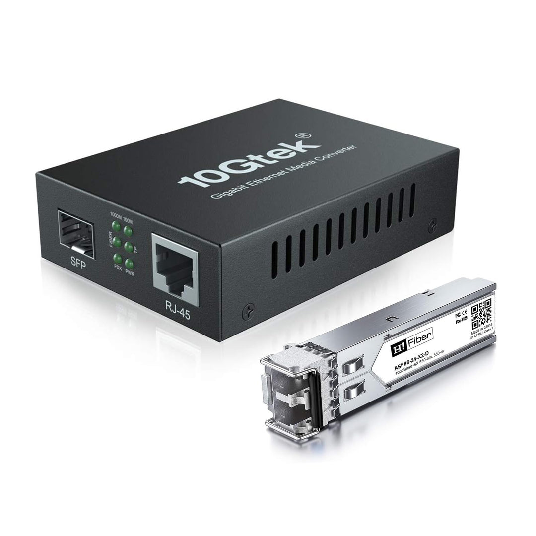H!Fiber.com Gigabit Ethernet Medienkonverter, 1.25G SFP zu RJ45 Glasfaser zu Kupfer, mit einem SFP T