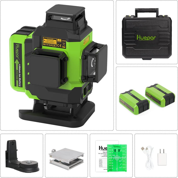Huepar 4x360 Kreuzlinienlaser Selbstnivellierend 16 Linien Grüner Strahl 4D Linienlaser Fliesenboden