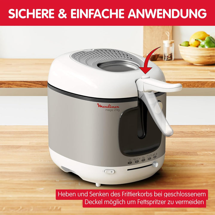 Moulinex AM4800 Mega 2kg Fritteuse | Fritteuse mit Öl | Anti-Geruchs-Filter | regelbare Temperatur |