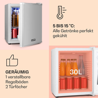 Klarstein Mini Kühlschrank für Zimmer, 30L Mini-Kühlschrank für Getränke & Kosmetik, Kleine Minibar,