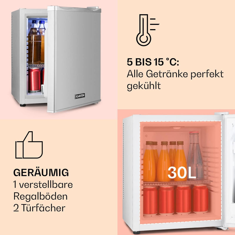 Klarstein Mini Kühlschrank für Zimmer, 30L Mini-Kühlschrank für Getränke & Kosmetik, Kleine Minibar,