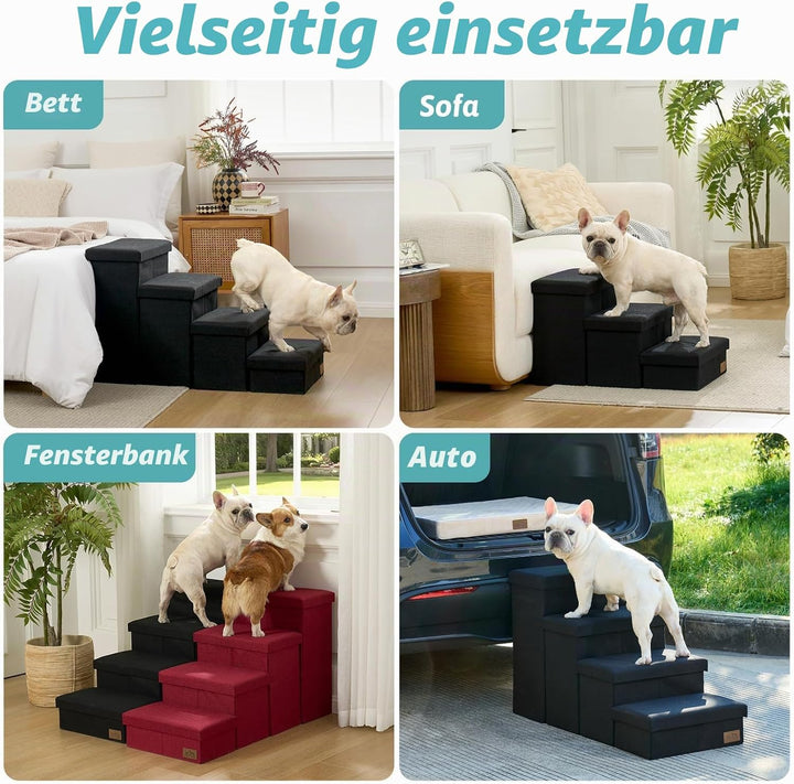 Hundetreppe für Kleine Hunde mit Stauraum, Breite Haustiertreppe Faltbare für Bett und Couch, Hunder