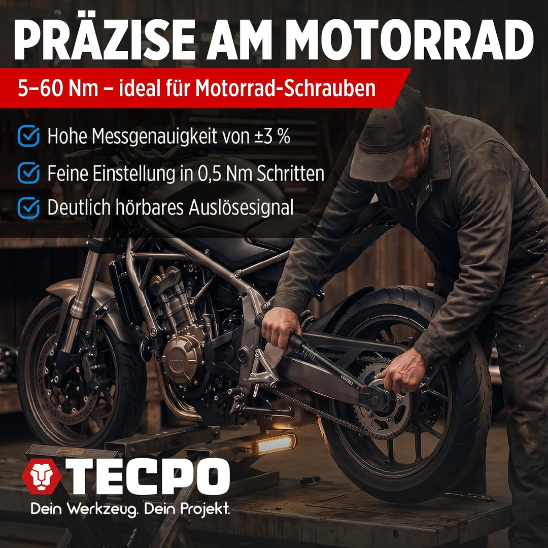 TECPO Motorrad Drehmomentschlüssel Set 3/8" 5-60Nm Schlüssel feine Abstufung, 3/8" 5-60Nm