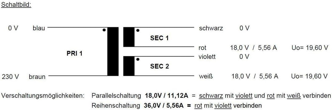 Ringkerntrafo Transformator 200VA 230V 2x18V 36V Sedlbauer RSO-826041, 200VA 2x18V