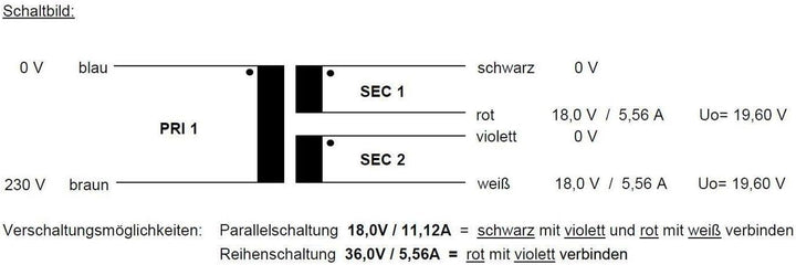 Ringkerntrafo Transformator 200VA 230V 2x18V 36V Sedlbauer RSO-826041, 200VA 2x18V