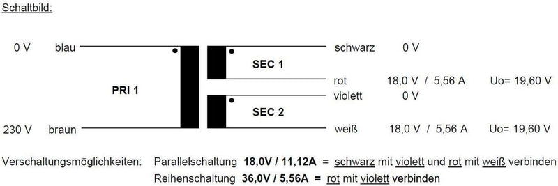 Ringkerntrafo Transformator 200VA 230V 2x18V 36V Sedlbauer RSO-826041