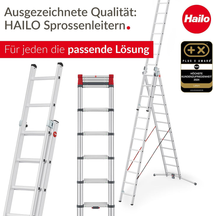 Hailo T80 FlexLine Alu-Sicherheits-Teleskopleiter - ausziehbare Anlegeleiter mit 13 Sprossen - Arbei