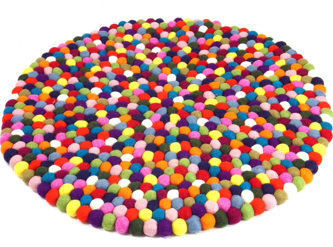 GURU SHOP Filzkugel-Teppich Bunt 60 cm, Mehrfarbig, Wolle, Teppiche, Bodenmatten