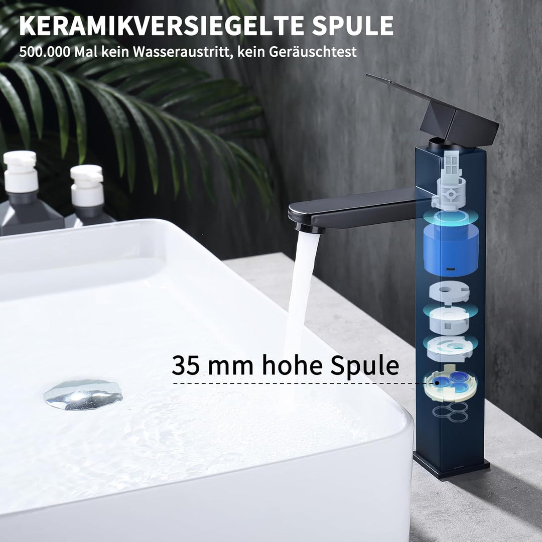 HOMELODY Wasserhahn Bad Schwarz Hoch, Waschtischarmatur Hoch Mischbatterie Waschbecken mit Höhe 295m