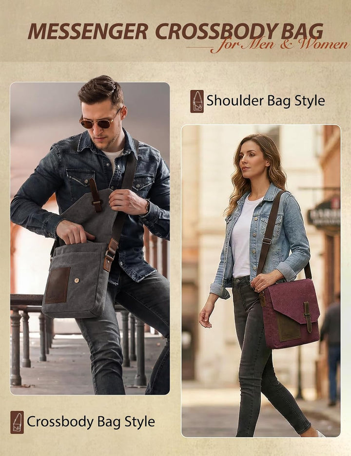 VASCHY Umhängetasche Herren mit RFID-Schutz,Vintage Messenger Bag Herrentasche Schultertasche Kurier