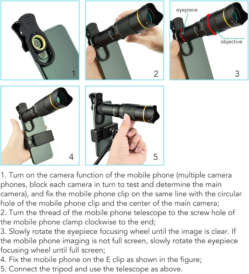 Handy Kameraobjektiv, Doppelt Verstellbares Handy Objektiv mit 32 facher Vergrösserung, Unterstützun