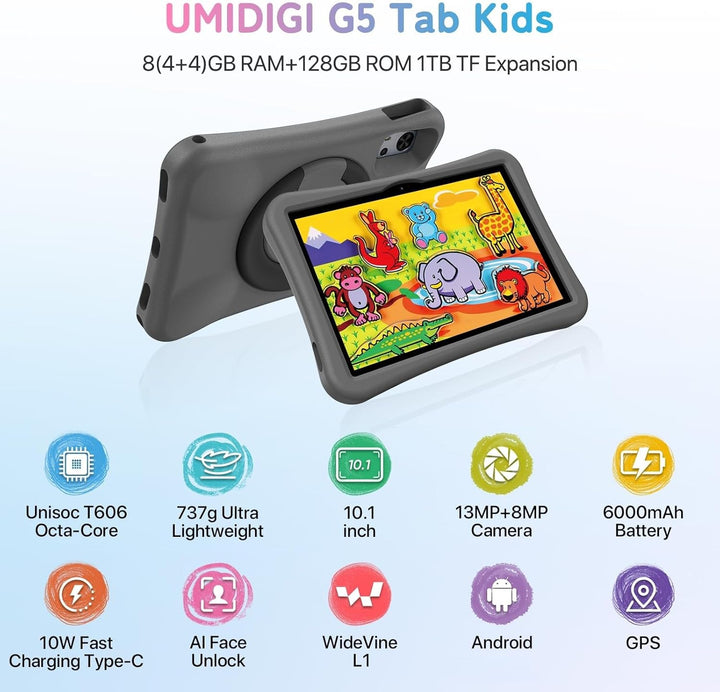 UMIDIGI G5 Kinder Tablet 10.1 Zoll, 128GB ROM Tablet für Kinder Android, G5 Tab Kids Tablets,8(4+4)