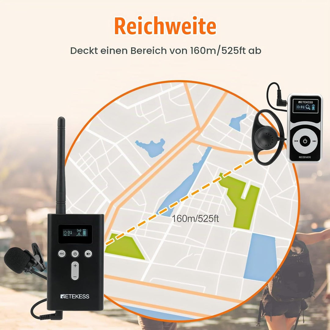 Retekess T130Pro Kabelloses Tour Guide System, Abgestufte Geräuschreduzierung, Audio Whisper Tour Gu