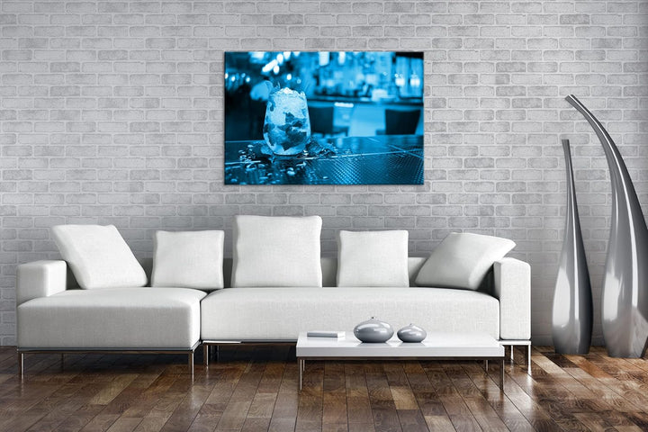deyoli appetitlicher Mojito Format 80x60 Effekt: Monocrome Blau als Leinwandbild, Motiv fertig gerah