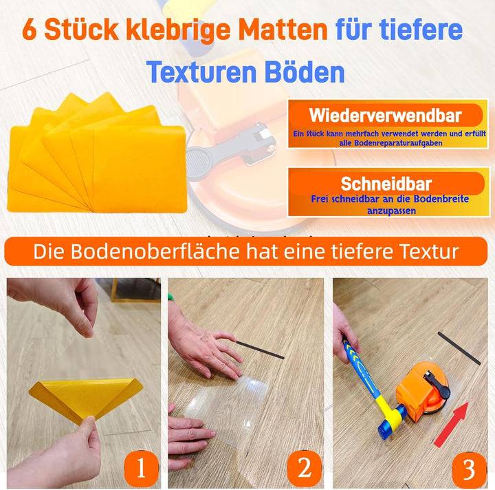 Hochleistungs-Bodenspalt-Fixierwerkzeug + Gummihammer, Laminat/Vinyl Bodenwerkzeug mit 6 Stück Klebe