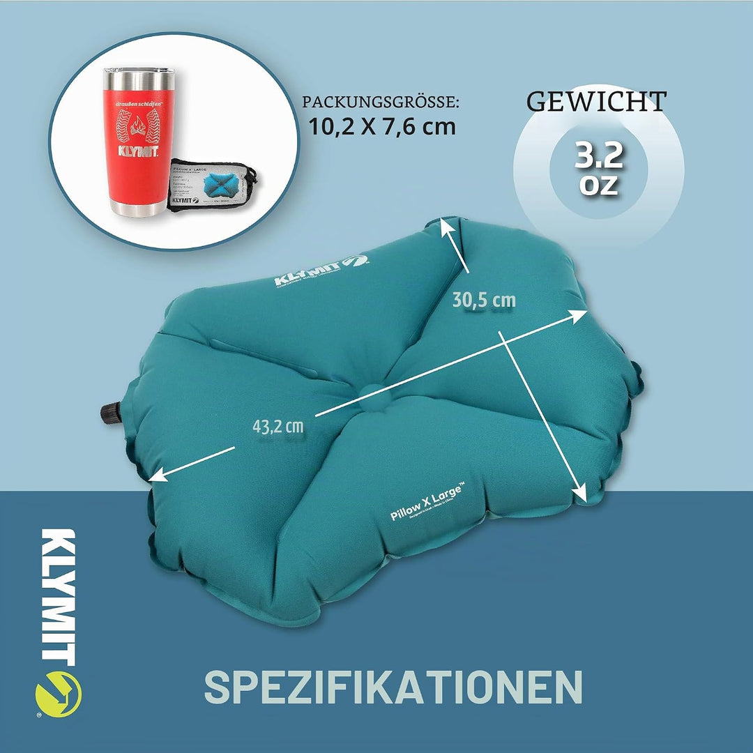 Klymit Pillow X Aufblasbares Camping- und Reisekissen Blau, Blau