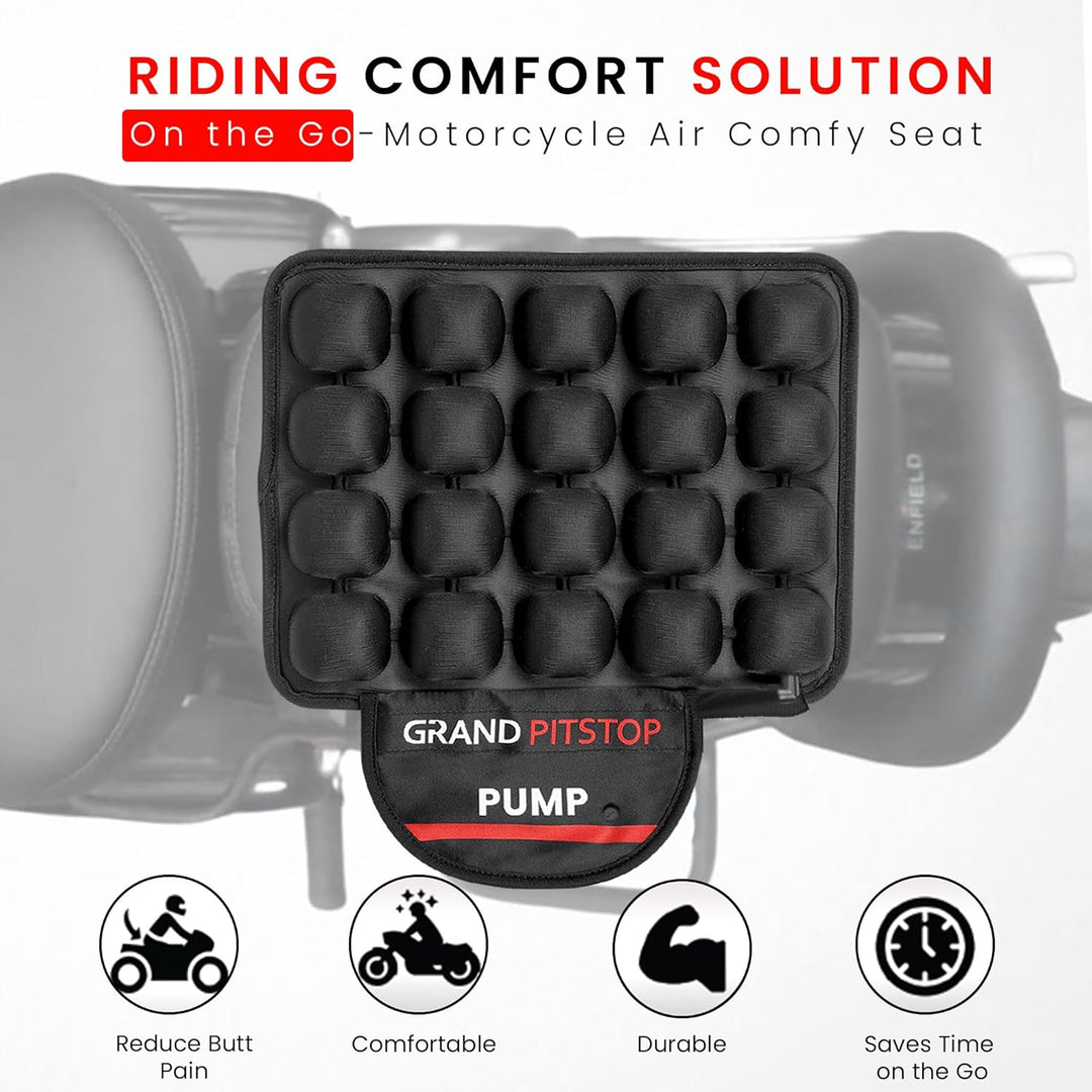 GRAND PITSTOP Motorcycle Air Seat Cushion with Air Filling Pump, Inflatable Bubble Air Pads with Bre